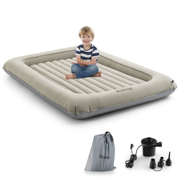Costway Lit de voyage pour enfant - Matelas et pompe inclus - max. 150 kg - 165 x 118 x 20 cm - Gris