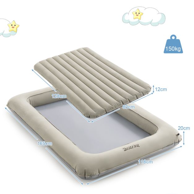 Costway Lit de voyage pour enfant - Matelas et pompe inclus - max. 150 kg - 165 x 118 x 20 cm - Gris