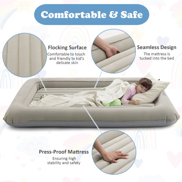 Costway Lit de voyage pour enfant - Matelas et pompe inclus - max. 150 kg - 165 x 118 x 20 cm - Gris