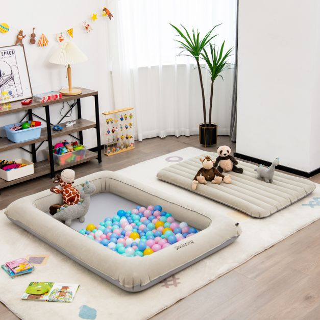 Costway Lit de voyage pour enfant - Matelas et pompe inclus - max. 150 kg - 165 x 118 x 20 cm - Gris