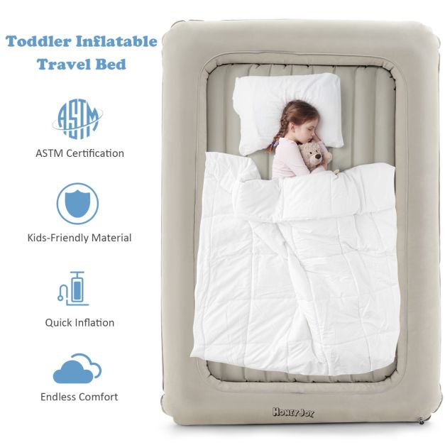 Costway Lit de voyage pour enfant - Matelas et pompe inclus - max. 150 kg - 165 x 118 x 20 cm - Gris