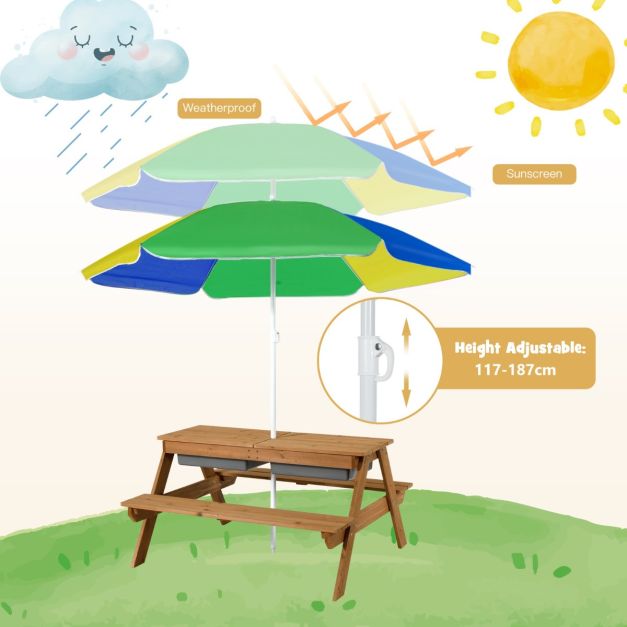 Coast Picnic Table Set - 3-in-1 - 92.5 x 87 x 49.5 cm - Parasol et bancs inclus