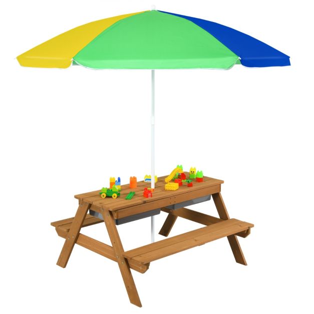 Coast Picnic Table Set - 3-in-1 - 92.5 x 87 x 49.5 cm - Parasol et bancs inclus