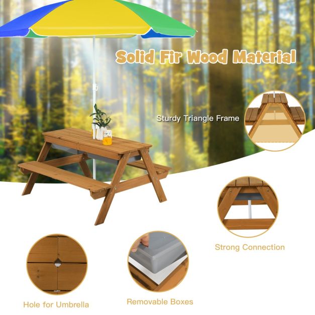 Coast Picnic Table Set - 3-in-1 - 92.5 x 87 x 49.5 cm - Parasol et bancs inclus