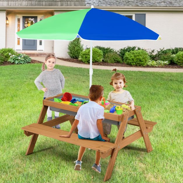 Coast Picnic Table Set - 3-in-1 - 92.5 x 87 x 49.5 cm - Parasol et bancs inclus