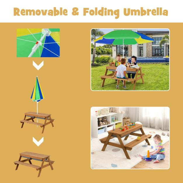Coast Picnic Table Set - 3-in-1 - 92.5 x 87 x 49.5 cm - Parasol et bancs inclus