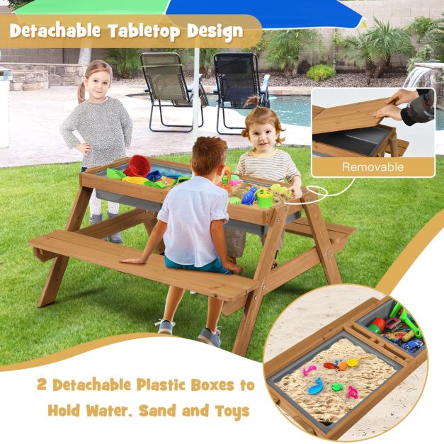 Coast Picnic Table Set - 3-in-1 - 92.5 x 87 x 49.5 cm - Parasol et bancs inclus