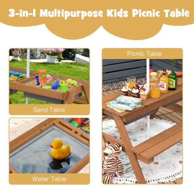 Coast Picnic Table Set - 3-in-1 - 92.5 x 87 x 49.5 cm - Parasol et bancs inclus