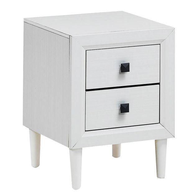 Coast Table de chevet / Table d'appoint 40x40x55 cm - Blanc avec 2 tiroirs et pieds en bois massif