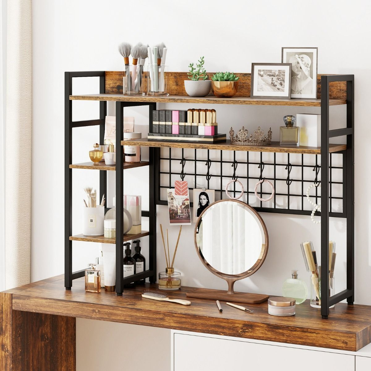 Coast Desk Organizer Coffee - 94 x 25 x 74 cm - 4 couches avec panneau grillagé et 6 crochets