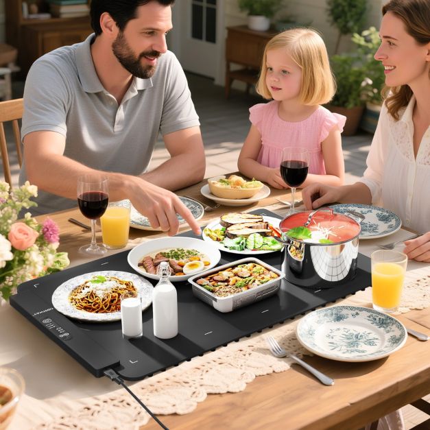Tapis chauffant électrique Coast - Silicone - Chauffage rapide - Pliable - Portable - Minuteur - Sûr - Antidérapant - Noir