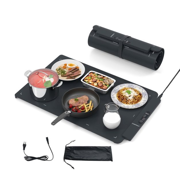 Tapis chauffant électrique Coast - Silicone - Chauffage rapide - Pliable - Portable - Minuteur - Sûr - Antidérapant - Noir