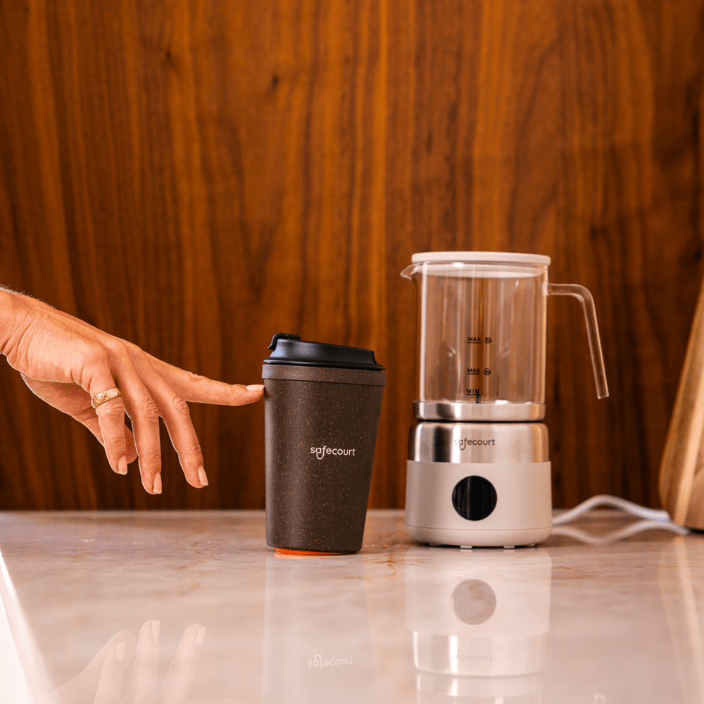 Safecourt Coffee Cup To Go - Brown - Silicone Grip Sleeve - Tasse à café réutilisable