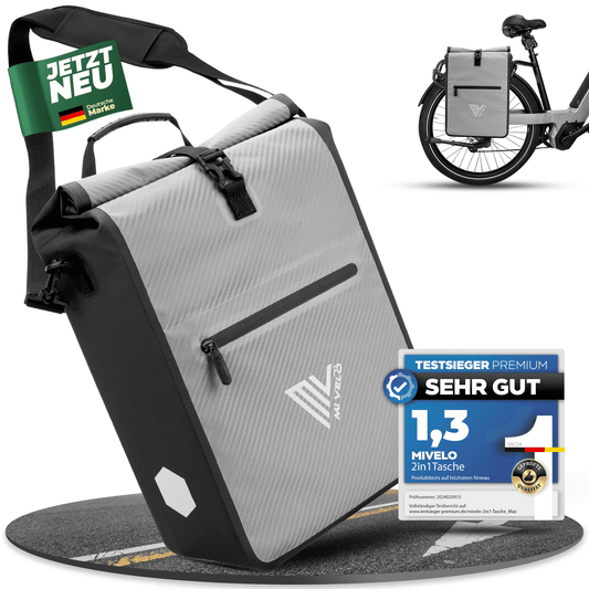 MiVelo Max - Sacoche étanche 2-en-1 pour porte-bagages - Gris carbone - 25 L