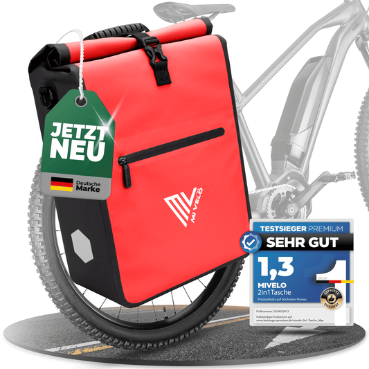 MiVelo Max - Sacoche étanche 2-en-1 pour porte-bagages - Rouge - 25 L