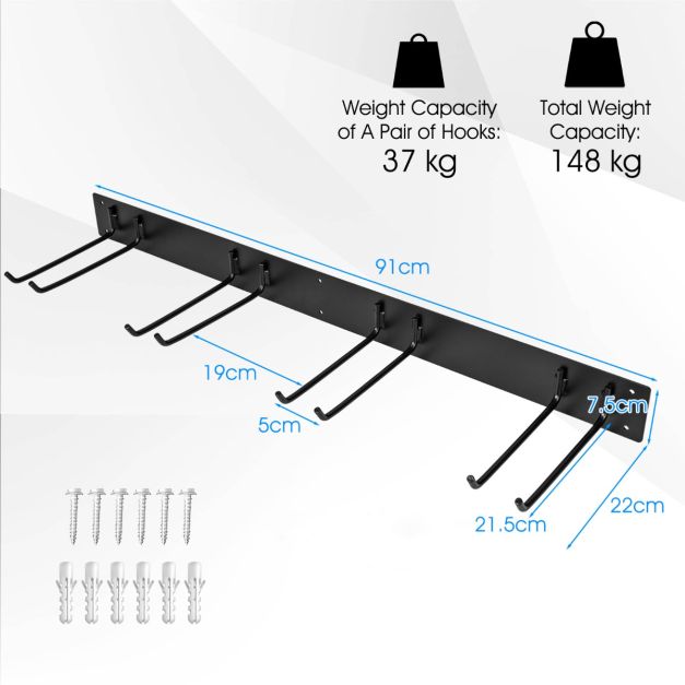 Coast Tool Rack - Métal - Mural - 8 crochets - 91 cm - Noir