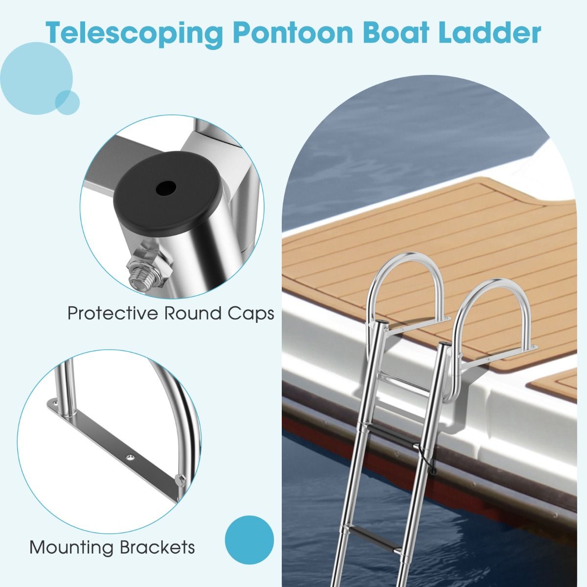Coast Boat Ladder - Echelle de piscine - 4 marches - pliable - antidérapante - 120 cm - inox