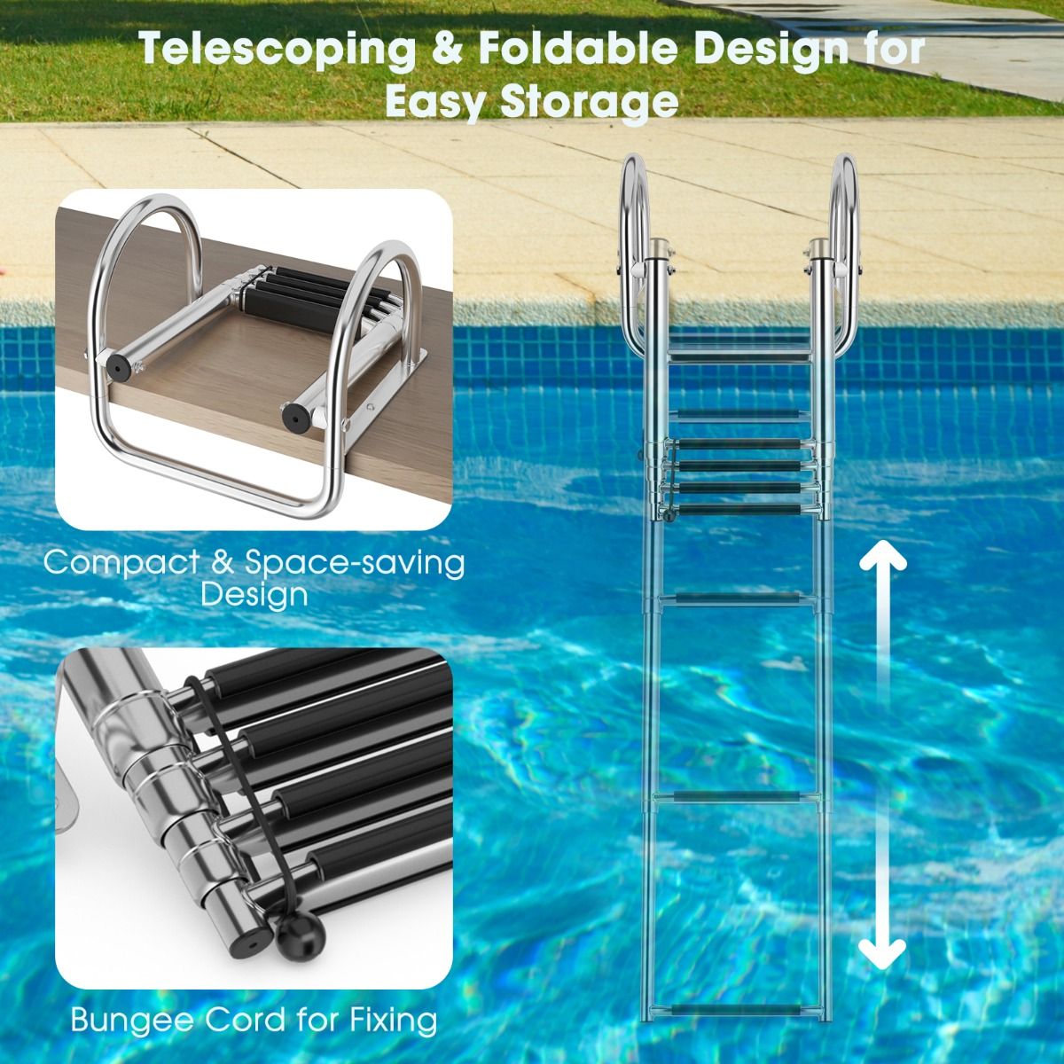 Coast Boat Ladder - Echelle de piscine - 4 marches - pliable - antidérapante - 120 cm - inox