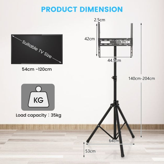 Coast TV Stand Floor Stand TV réglable en hauteur pour TV Plasma/Lcd/Led de 21 à 47 pouces et téléviseurs plats jusqu'à 35 kg Portable 450 x 100 mm Noir