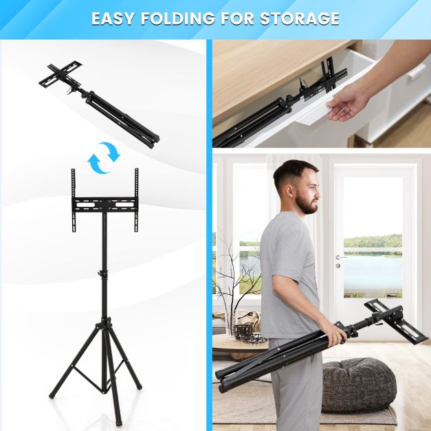Coast TV Stand Floor Stand TV réglable en hauteur pour TV Plasma/Lcd/Led de 21 à 47 pouces et téléviseurs plats jusqu'à 35 kg Portable 450 x 100 mm Noir