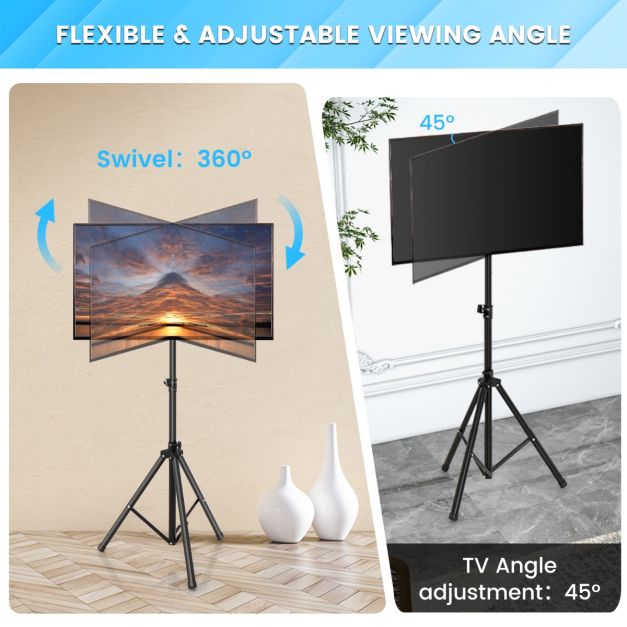 Coast TV Stand Floor Stand TV réglable en hauteur pour TV Plasma/Lcd/Led de 21 à 47 pouces et téléviseurs plats jusqu'à 35 kg Portable 450 x 100 mm Noir