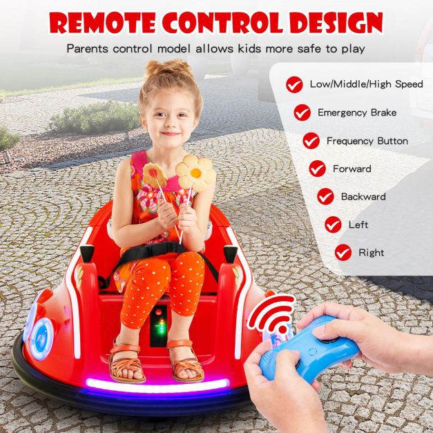 Coast Bumper Car - Rotation à 360 degrés - 12V - Musique et lumière incluses - 73x73x43cm - Rouge