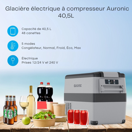 Auronic Electric Compressor Coolbox - Coolbox - 40.5L - 12V et 240V - Gris