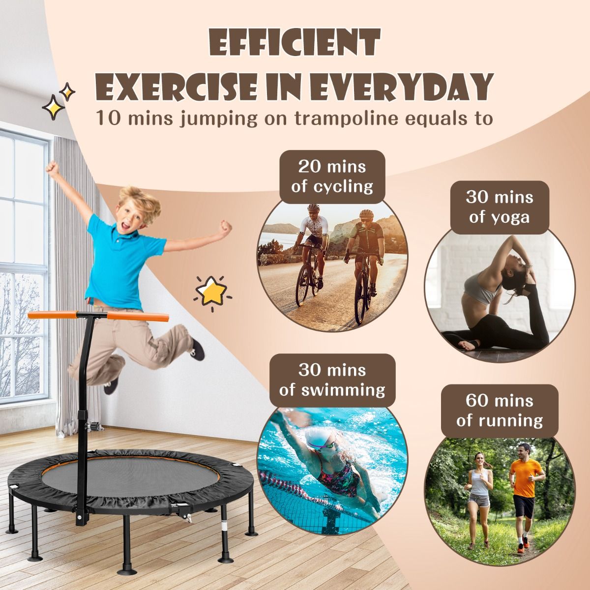 Mini trampoline Coast avec poignée réglable - jusqu'à 100kg - Ø117cm