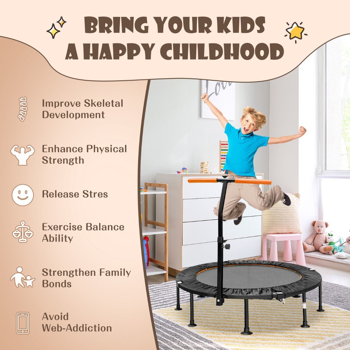 Mini trampoline Coast avec poignée réglable - jusqu'à 100kg - Ø117cm