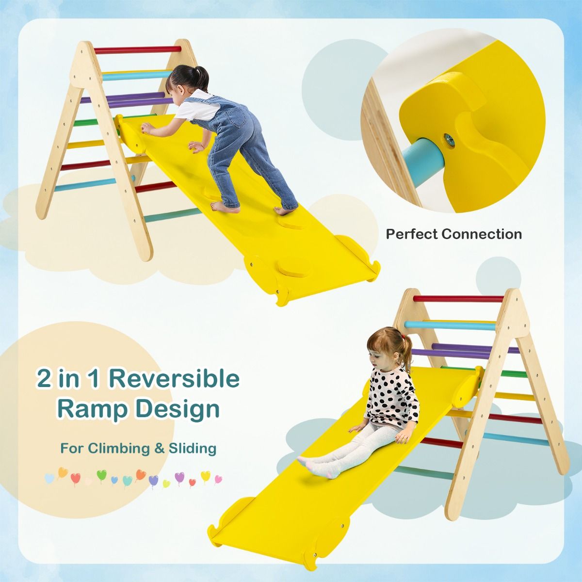 Triangle d'escalade Coast avec pente et support d'escalade en bois - Multicolore - 86,5 x 48 x 73,5 cm