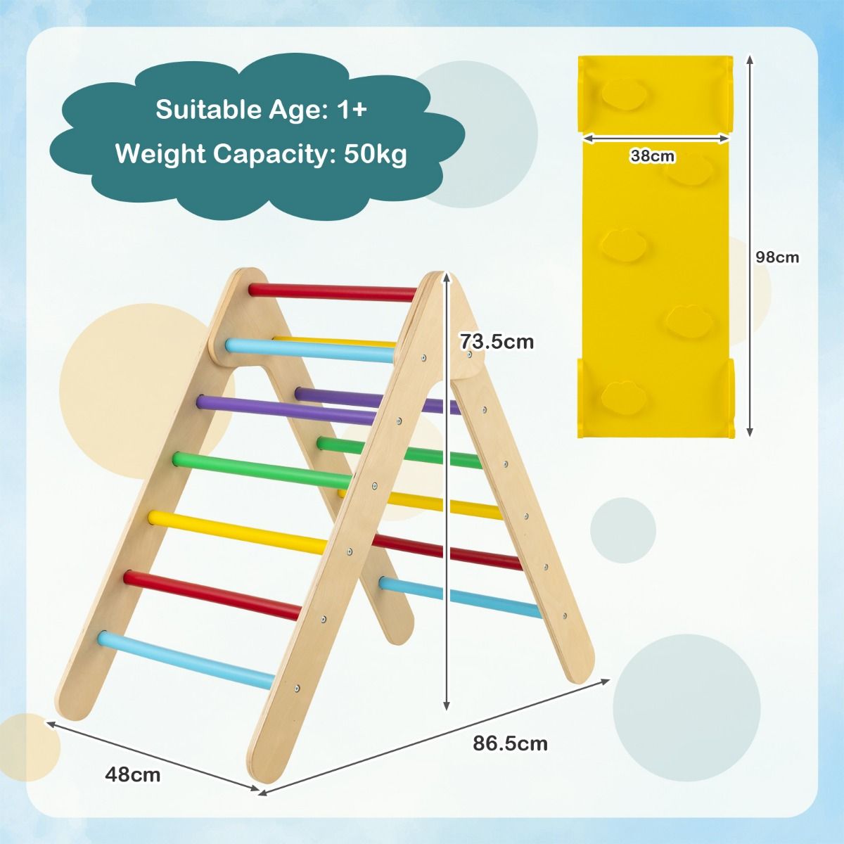 Triangle d'escalade Coast avec pente et support d'escalade en bois - Multicolore - 86,5 x 48 x 73,5 cm