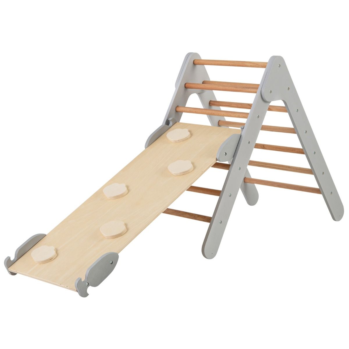 Coast Climbing Triangle with Slide - 86.5x48x73.5 cm - Cadre d'escalade en bois avec pente réglable 98x38 cm - Nature/Gris