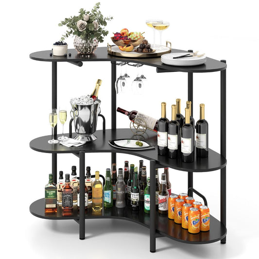 Coast Table de bar Table de cuisine - 3 niveaux, porte-verre, max. 90 kg - 120 x 66 x 102 cm - Panneau de fibres de bois/métal - Noir
