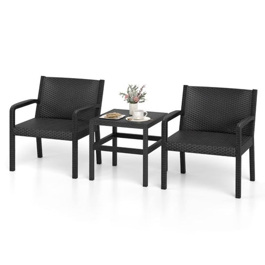 Coast Balcony Set Black - 3-Piece Rattan Look Garden Furniture Set with 2 Chairs and Table - Table 50 x 50 x 52.5 cm
