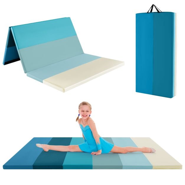 Coast Gymnastics Mat Blue - Tapis d'entraînement pliable en 3 parties avec poignées de transport - 180 x 120 x 4 cm