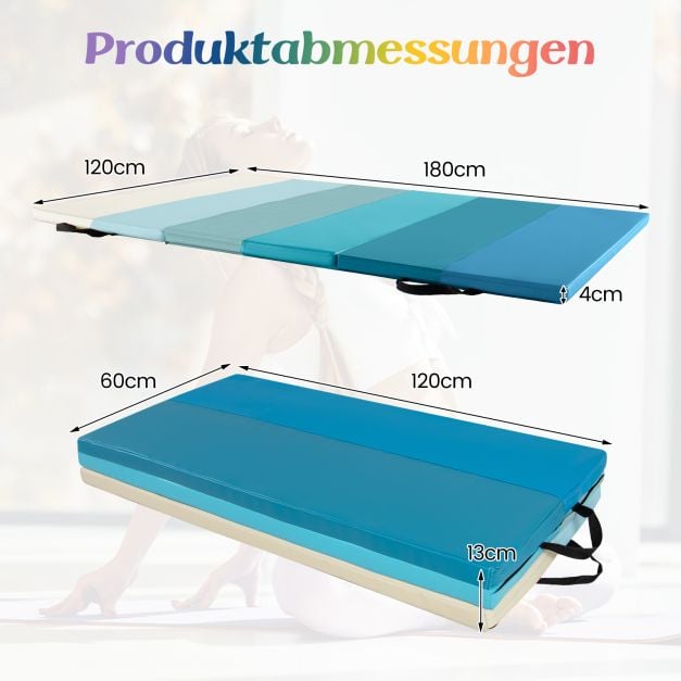 Coast Gymnastics Mat Blue - Tapis d'entraînement pliable en 3 parties avec poignées de transport - 180 x 120 x 4 cm