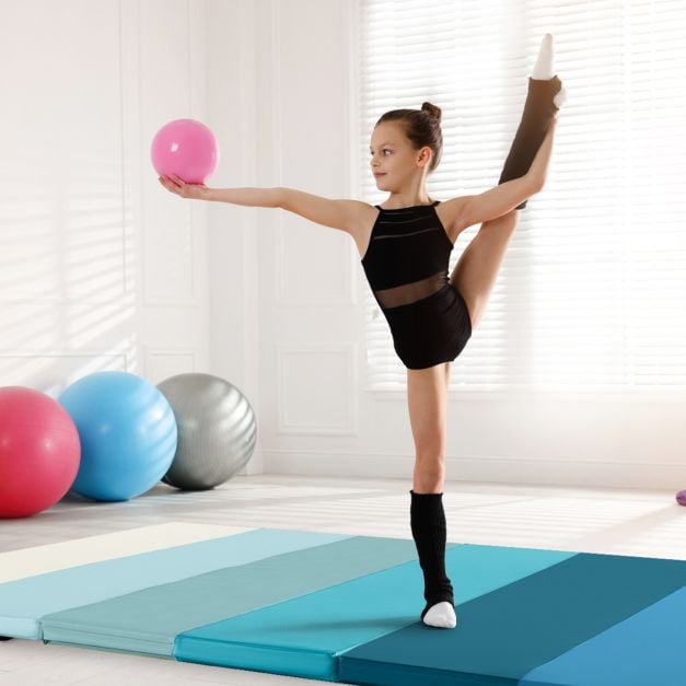 Coast Gymnastics Mat Blue - Tapis d'entraînement pliable en 3 parties avec poignées de transport - 180 x 120 x 4 cm