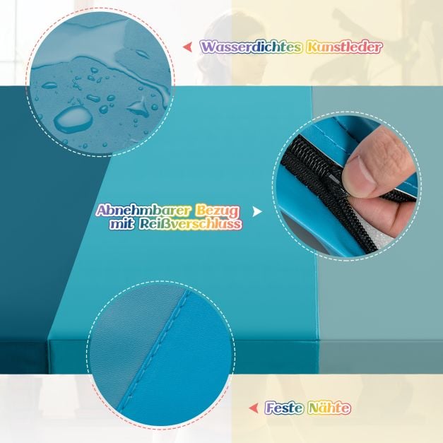 Coast Gymnastics Mat Blue - Tapis d'entraînement pliable en 3 parties avec poignées de transport - 180 x 120 x 4 cm