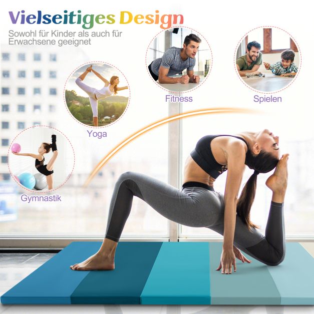 Coast Gymnastics Mat Blue - Tapis d'entraînement pliable en 3 parties avec poignées de transport - 180 x 120 x 4 cm