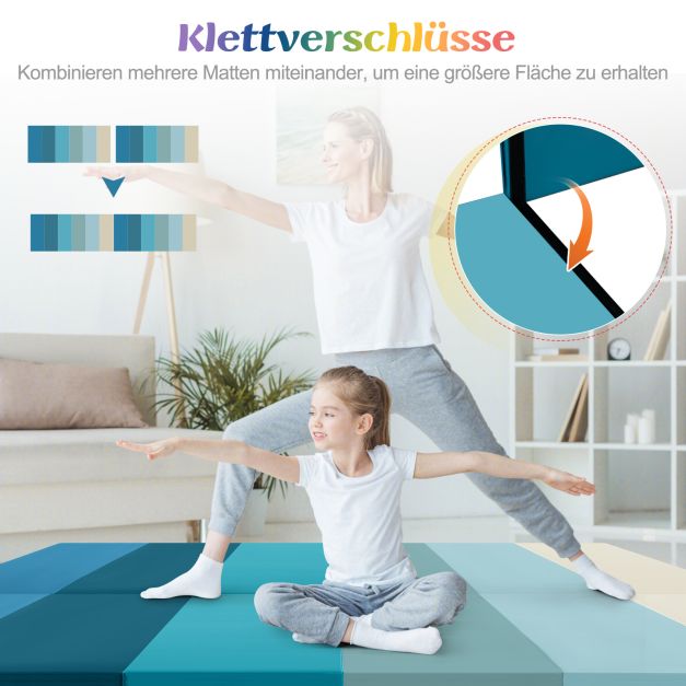 Coast Gymnastics Mat Blue - Tapis d'entraînement pliable en 3 parties avec poignées de transport - 180 x 120 x 4 cm