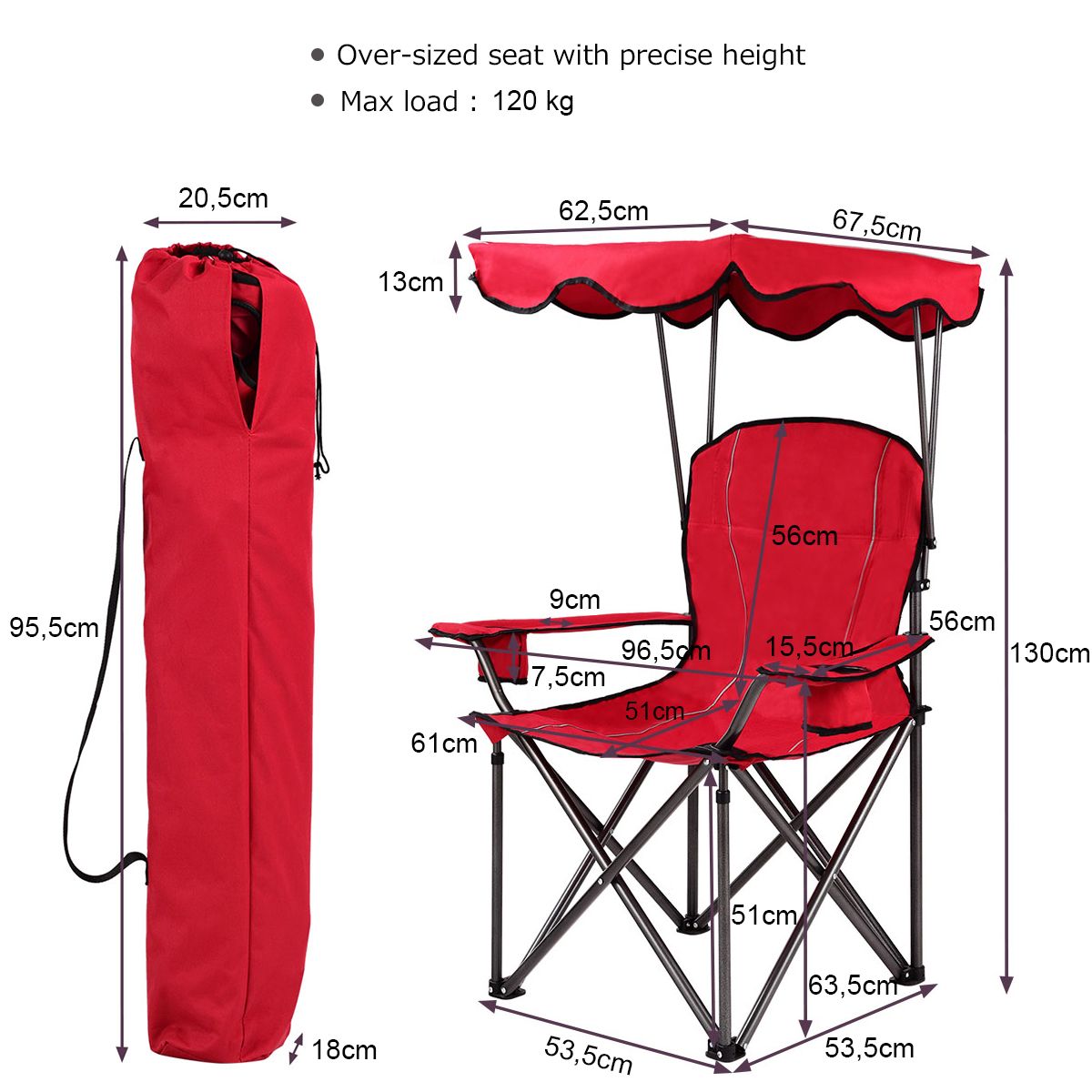 Chaise de pêche Coast - Chaise de camping - Avec porte-gobelet - Pliable - Rouge