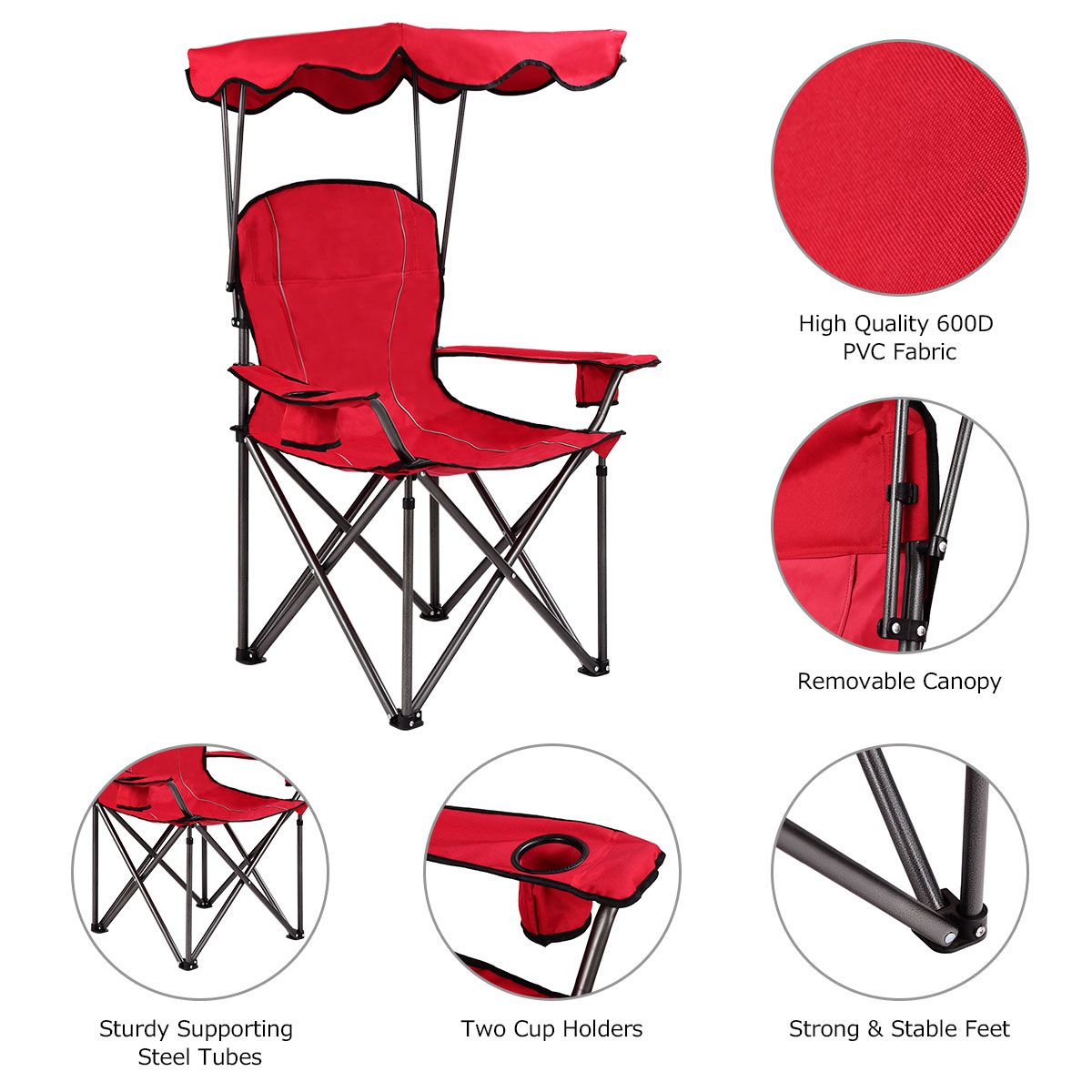 Chaise de pêche Coast - Chaise de camping - Avec porte-gobelet - Pliable - Rouge