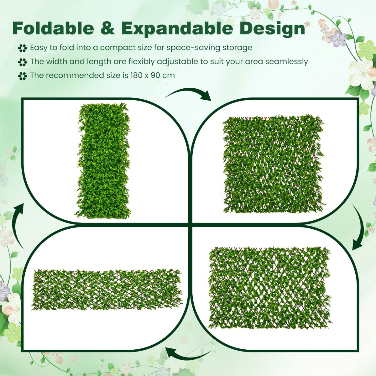 Coast Artificial Ivy Eucalyptus Privacy Screen - 180 x 90 cm - Green - Clôture rétractable pour jardin et balcon en saule et PE