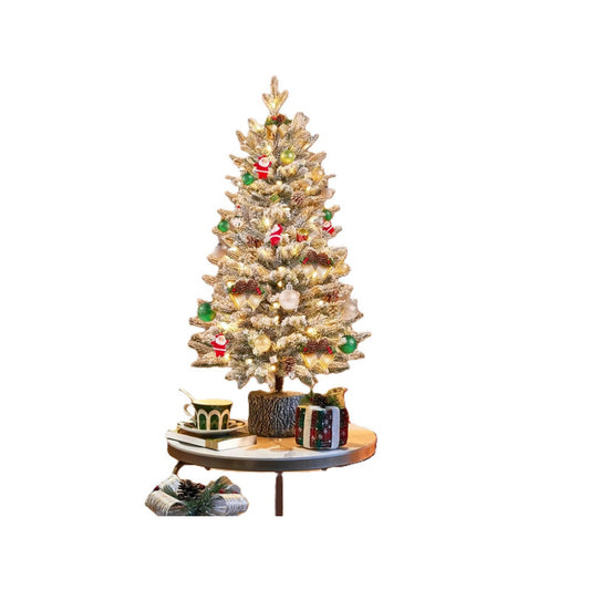 Yaheetech Arbre de Noël Artificiel avec Lumières 61 cm - Comprend 355 branches et 50 lumières LED blanc chaud et un tronc réaliste - Pour l'intérieur et l'extérieur - Vert avec neige en PVC