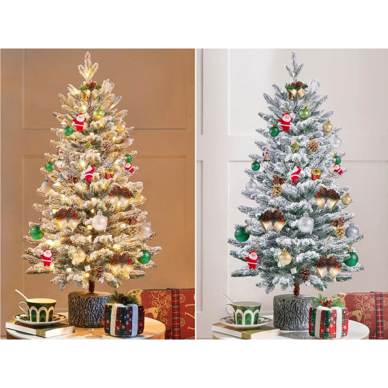 Yaheetech Arbre de Noël Artificiel avec Lumières 61 cm - Comprend 355 branches et 50 lumières LED blanc chaud et un tronc réaliste - Pour l'intérieur et l'extérieur - Vert avec neige en PVC