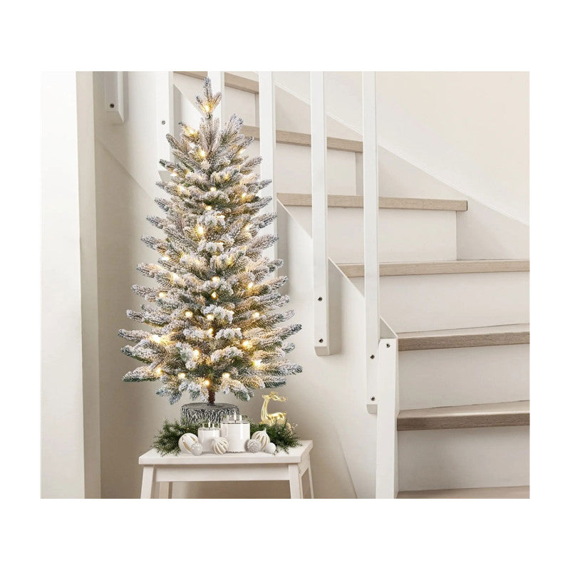 Yaheetech Arbre de Noël Artificiel avec Lumières 61 cm - Comprend 355 branches et 50 lumières LED blanc chaud et un tronc réaliste - Pour l'intérieur et l'extérieur - Vert avec neige en PVC