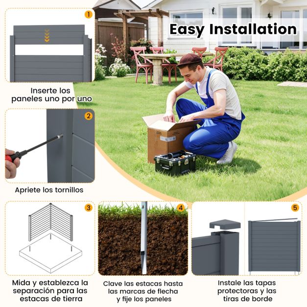 Coast Garden Screen Set of 2 Panels 123 × 123 cm - Grey - Privacy Screen with Ground Pins for Air Conditioner, Clicker and Garden