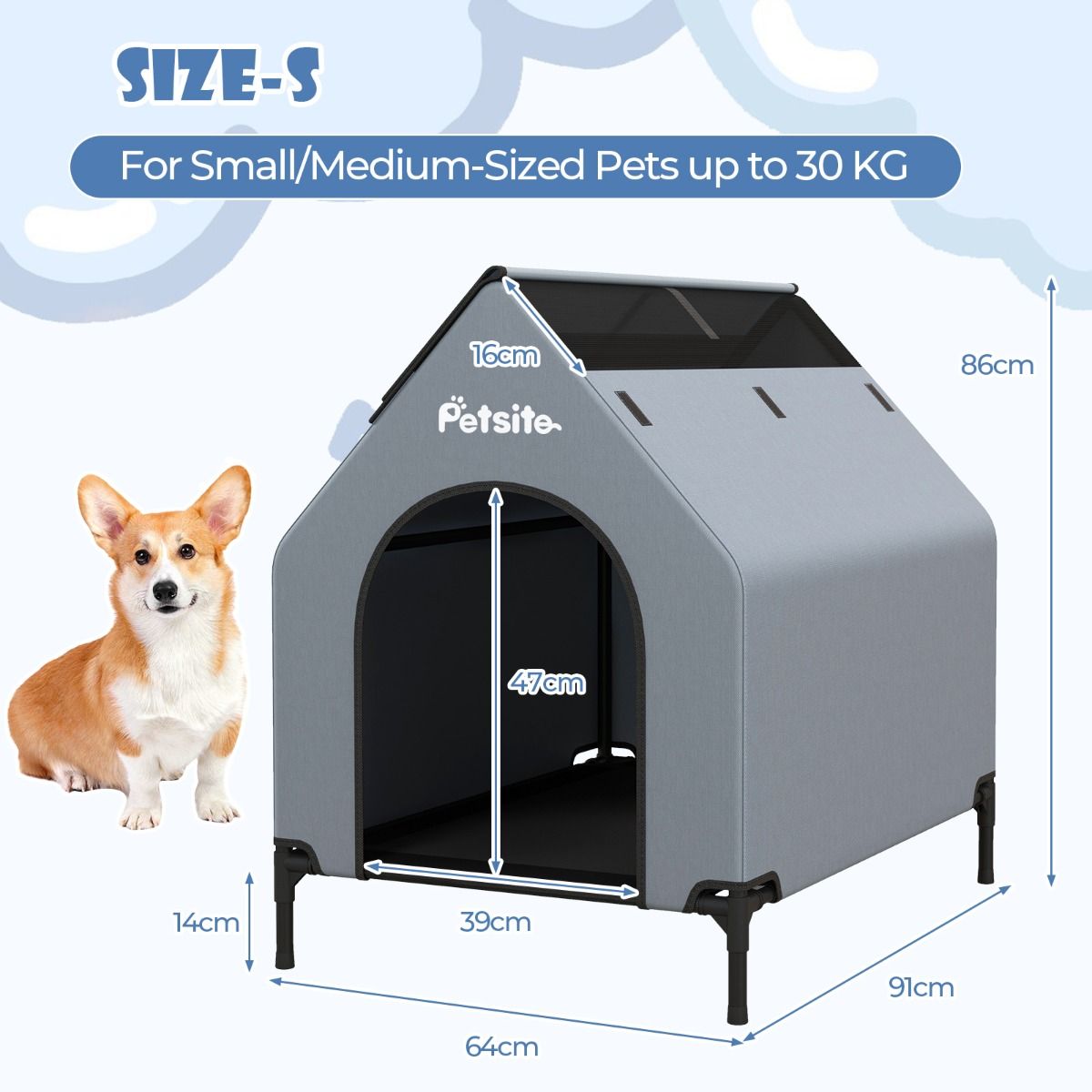 Niche pour chien surélevée Coast 91 cm pour petites races, gris, 64 x 91 x 86 cm