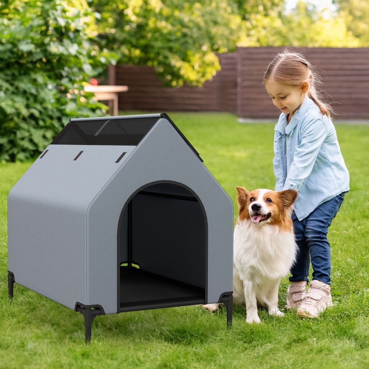 Niche pour chien surélevée Coast 91 cm pour petites races, gris, 64 x 91 x 86 cm