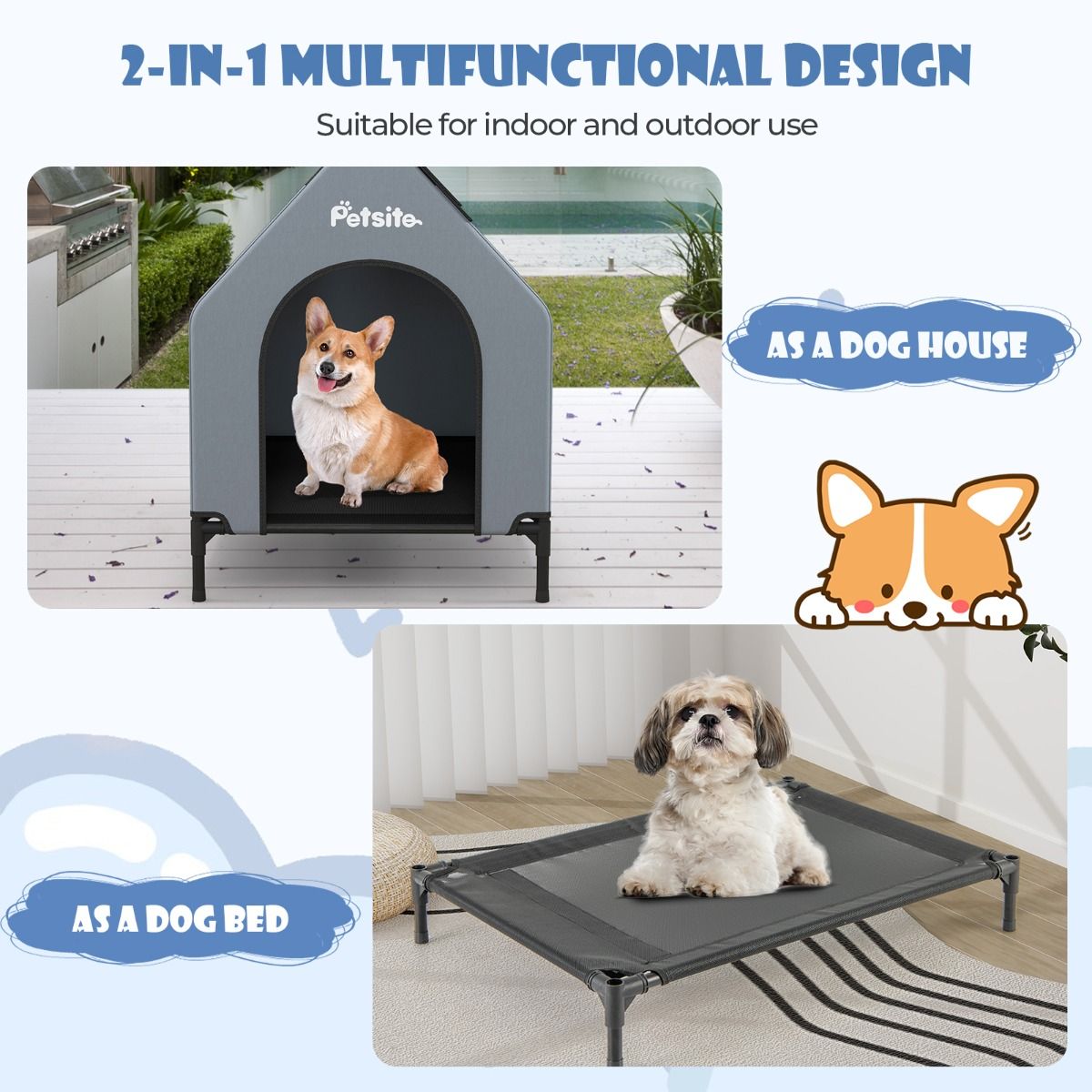 Niche pour chien surélevée Coast 91 cm pour petites races, gris, 64 x 91 x 86 cm